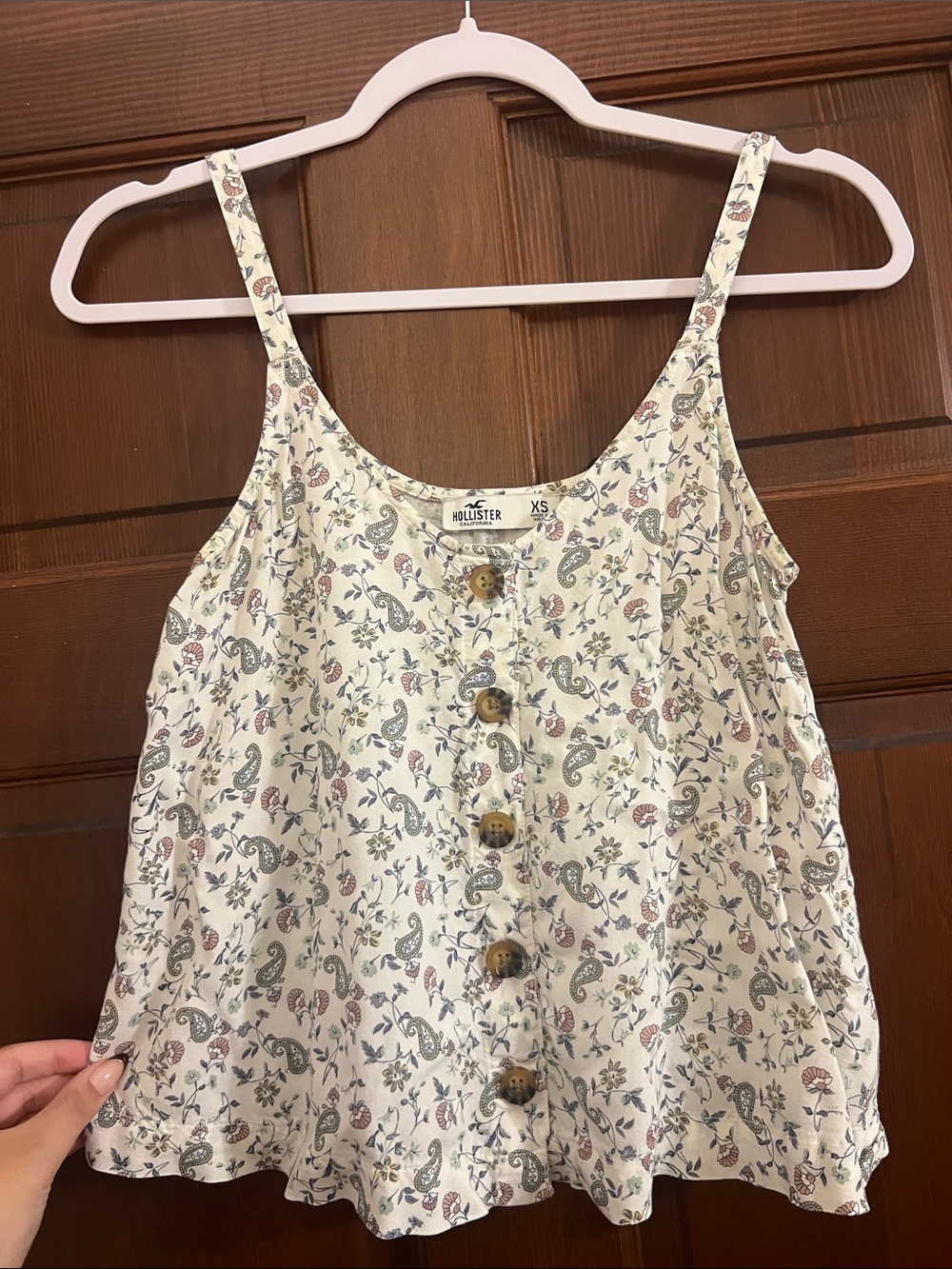 Hollister Cream Floral Paisley Button-Front Tank Dress